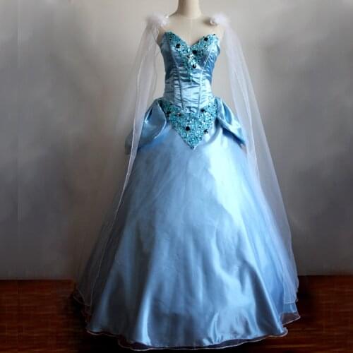 Fancy Halloween Cosplay Costume Adult Women Beautiful Blue Ball Gown Carnival Party Dance Princess Dress