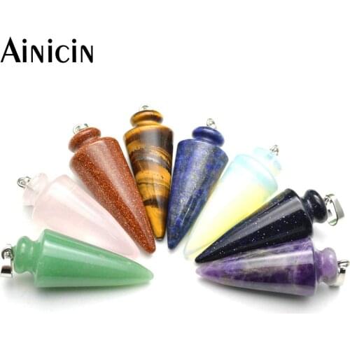 5pcs Natural Semi-precious Stone Bullet Circular Cone Shape Pendants (Without Chain) For Unisex Necklace Jewelry