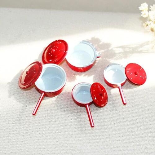 Dollhouse 1:12 Miniature Frying Pans Pots Dolls Set Home Ktichen Decor Acc Red