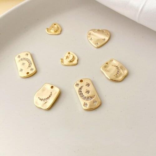 Gold-coated copper star and moon jewelry material Micro-inlaid zircon love square pendant diy necklace, bracelet, earrings