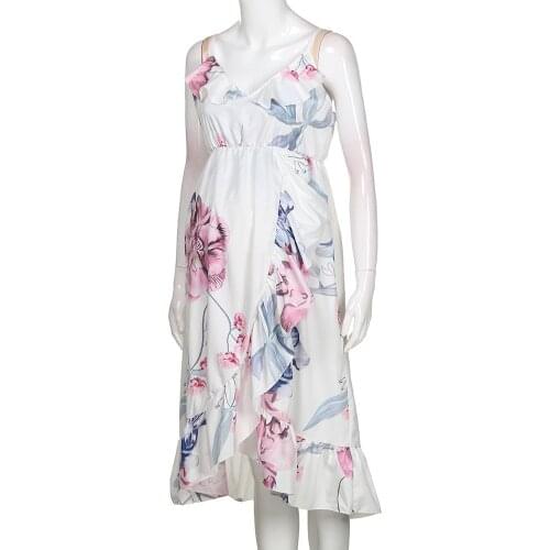 Fashion Casual Maternity Dresses Casual Floral Pregnant Dress For Maternity Floral Ruffled Halter Clothes L1209