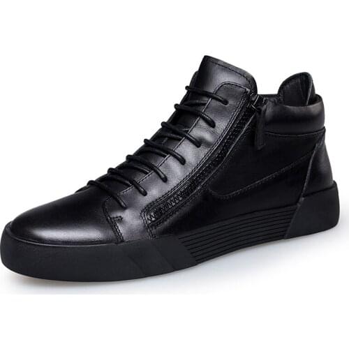 Full grain Leather Men Boots Winter With Fur Warm Snow Boots Men fashion Shoes Men Footwear Zipper Male Ankle Boots Black
