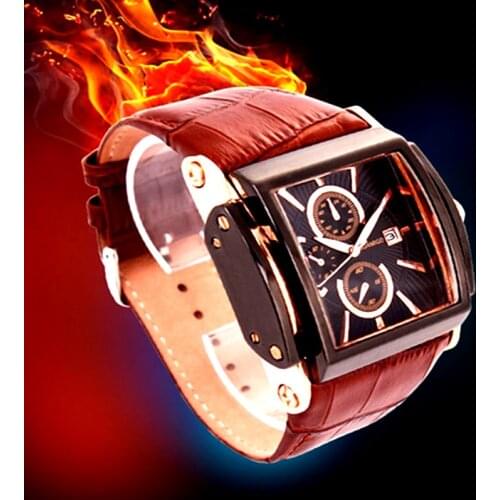 BOAMIGO Square Men Quartz Watches Big Dial Fashion Casual Sport Watch Rose Gold Water[roof Cock Leather Male Casual Wristwatches