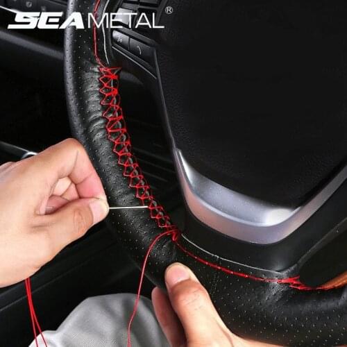 38cm Car Steering Wheel Cover Soft Leather DIY Sewing Kit Handmade Sewing Thread Needles Steering-wheel Covers Auto Accessories