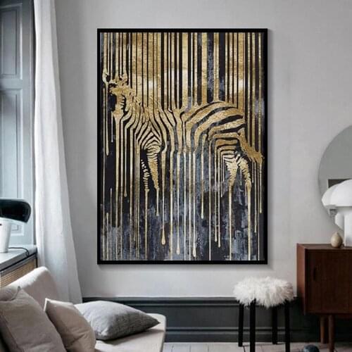 Nordic Abstract Zebra Gold Black Canvas Painting Posters and Prints Wall Art Modern Picture for Living Room Home Decor Cuadros