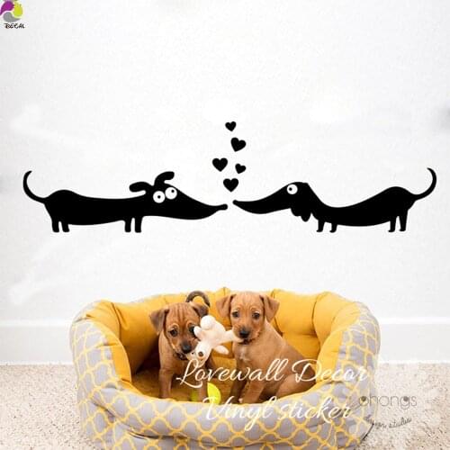 Dacshund Dog Love Hearts Wall Sticker Baby Nursery Bedroom Family Dog Love Hearts Wall Decal Living Room Vinyl Home Decor