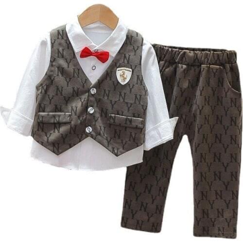 New Children Cotton Clothes Suit Spring Autumn Boy Clothing Infant Casual Vest Shirt Shorts 3Pcs/Sets Toddler Fashion Costume