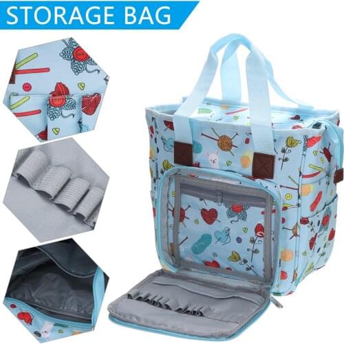 New Print Bag Oxford Cloth Knitting Tote Wool Crochet Storage Bag Sewing Needles Household Organizer Holder Knitted
