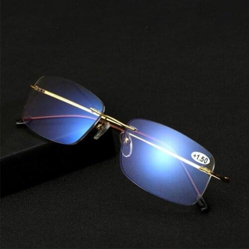 Rimless Anti Blue Light Reading Glasses cProgressive Multifocal Glasses Women Near Far Sight Alloy Frame Eyeglasses Diopter