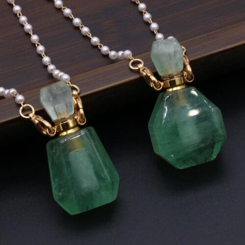 Natural Stone Crystal Necklace Faceted Perfume Bottle Pendants Gold Color Pearl Chain Necklace Jewelry for Women Party Gifts