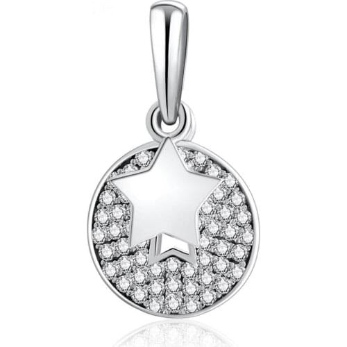 Authentic S925 Bead Celebration Stars With Crystal Necklace Pendant Charm fit Lady Bracelet Bangle DIY Jewelry