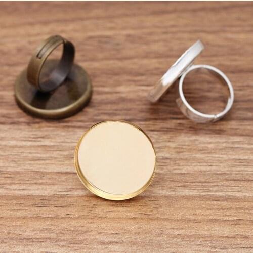 Blank Ring Settings with 25mm Round Deep Wall Bezel cups Resin Cabochons Adjustable Metal Mens Rings Findings Bases Multi-color