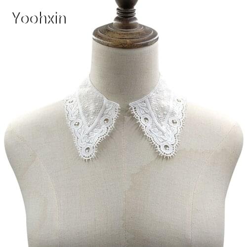 Luxury white flower embroidery DIY lace collar Fabric Sewing Applique ribbon trim neckline craft wedding cloth home Textile