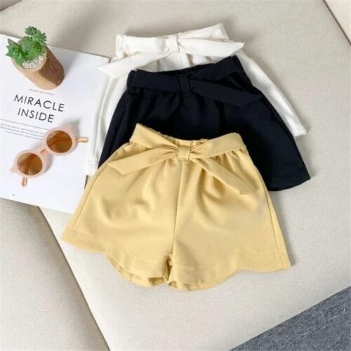 3 Solid Colors ChildrenS Shorts Summer Breathable Casual Pants Loose Ruffles With Bow Sweet Simple Shorts New All-Match Clothe