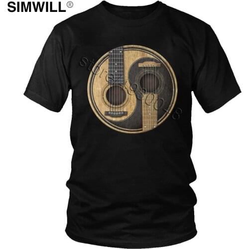 Old And Worn Acoustic Guitars T Shirt Vintage Yin Yang T-Shirt Men Cotton Guitarist Tshirt Short Sleeved Stylish Big Size Tee