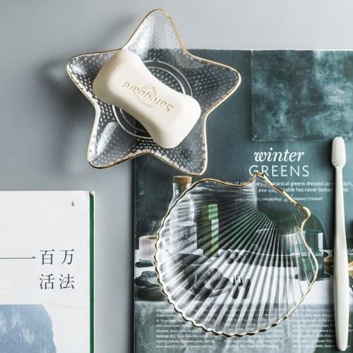 Glass Soap Dish Shell Shape Soap Box Nordic Style Bathroom Accessories Fashion Soap Tray Starfish Shaped