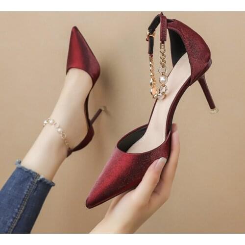 Elegant Rhinestone High Heels Women Pumps Silk Pointed Toe Wedding Shoes Women Buckle Strap Crystal Party Shoes Women