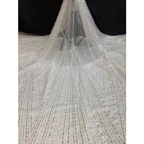5yards/pc) High grade tube beads and sequins embroidered tulle lace elegant delicate white African wedding French lace FAX020