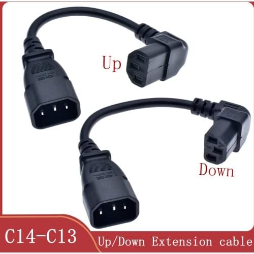 IEC 320 C14 Male to C13 Female PLug PDU/UPS Extension Power cable Connector Up/Down 90 degrees right angle 1 pcs