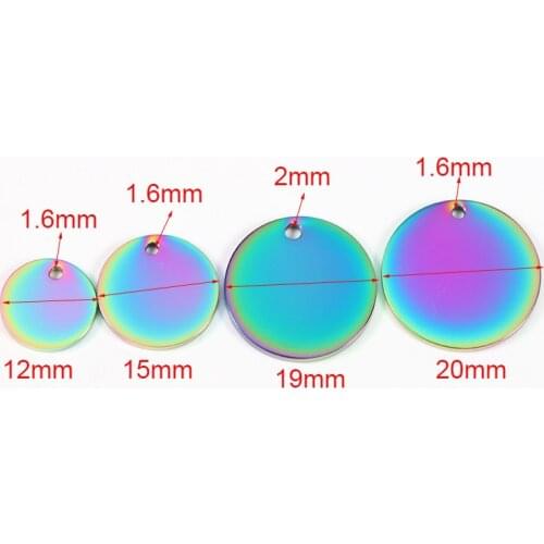 20pcs/Lot Mirror Polished Rainbow Color Stainless Steel Round Pendants Stamping Blanks For DIY Making Necklace Jewelry