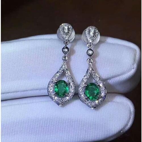 SHILOVEM 925 sterling silver Natural Emerald stud earrings classic fine Jewelry women wedding gift wholesale jce03049821agml