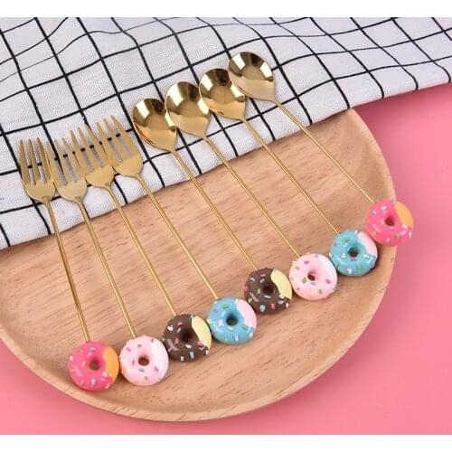 1PC Stainless Steel Mickey Doughnut Spoon Fork Cake Coffee Dessert Tea Ice Cream Stirring spoons Candy Cute Cartoon Teaspoon