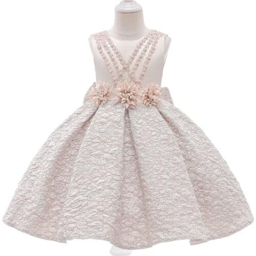 2021 Kids Dresses for Girls White Pink Beaded Gown Princess Dress Children Formal Evening Party Dress Flower Girls Wedding Dress