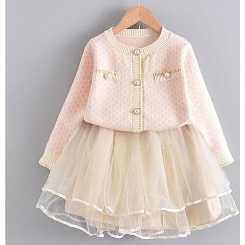 27KIDS Girls Winter Autumn Princess Knitted Skirt Tutu Dress Kid Clothes Children Clothing Party Style Casual Dresses Sets