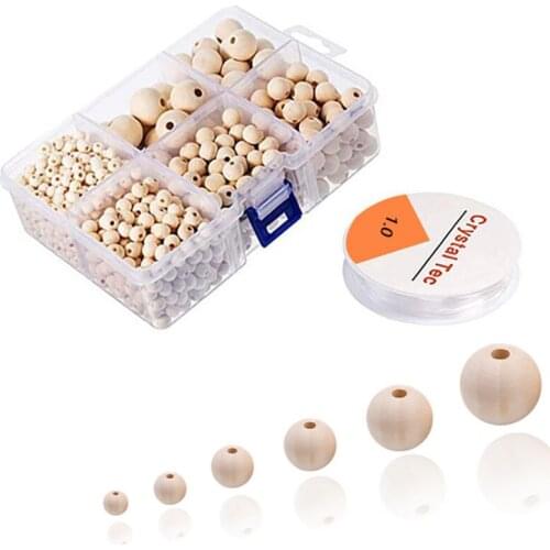 320pcs/1105pcs Wooden Beads Set Wooden Color Various Sizes Spherical Beads Kids DIY Toys