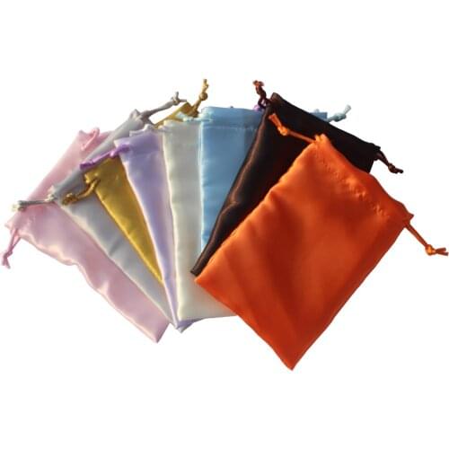 50pcs/lot) soft satin drawstring bag gift packaging wedding pouch many color customize size & logo