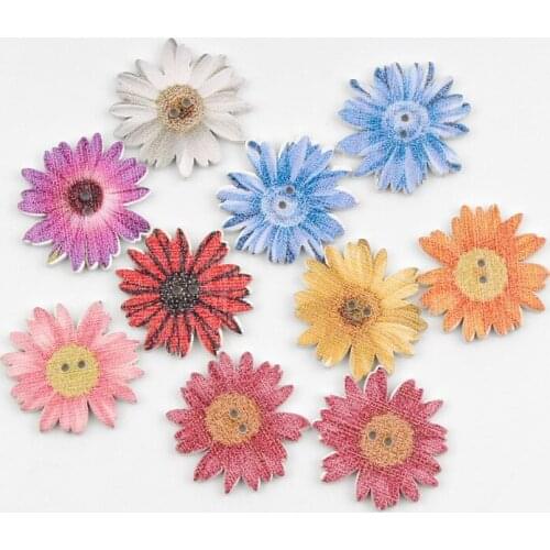 50pcs Natural Wooden Buttons For Needlework Childrens Handicraft Accessories Button Flower DIY Scrapbooking Accessories