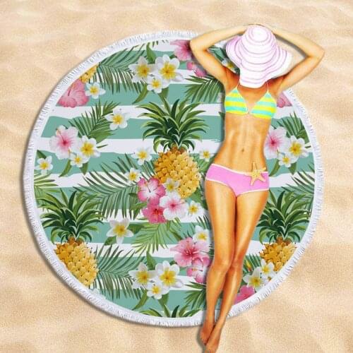 500G Round Beach Towel Pineapple Tree Leaves Print Bohemia Microfiber SHOWER BATH TOWELS Summer Circle serviette de plage ronde