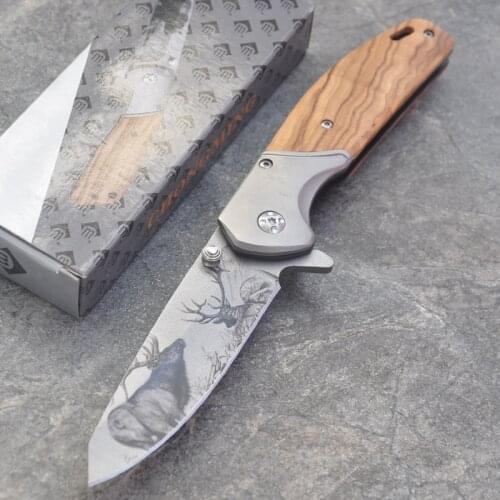 7.8'' Damascus tactical 7CR15MOV Blade Knives Portable Folding Knife Color Wood Handle Camping Survival Knife Pocket Knives Tool