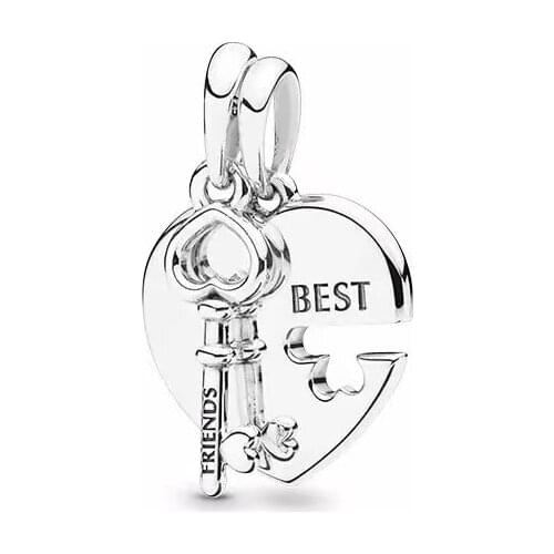 Ajax 925 Sterling Silver Simple Heart & Key Charms For Jewelry Making