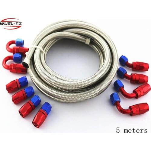 AN6 Stainless Steel Oil/Fuel Braided Hose 5 Meter Pipe+Straight+45+180 Degree Fitting Oil Hose End Adaptor blue and red