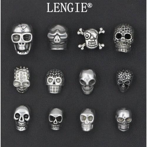 DIY 316l Stainless Steel Beads 2-5mm Hole Vintage Skull Bead Charms for Men Women Bracelet Necklace Jewelry Making