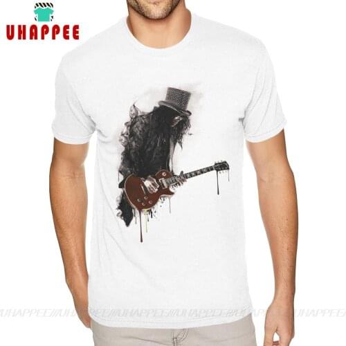 Cool Slash Playing Guitar Rock Music Band Gun N Roses T Shirt Men Custom Made Short Sleeves Heavy Cotton White Crew Neck TShirt