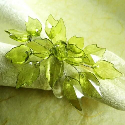 Green crystal flower napkin rings, wedding napkin napkin holder