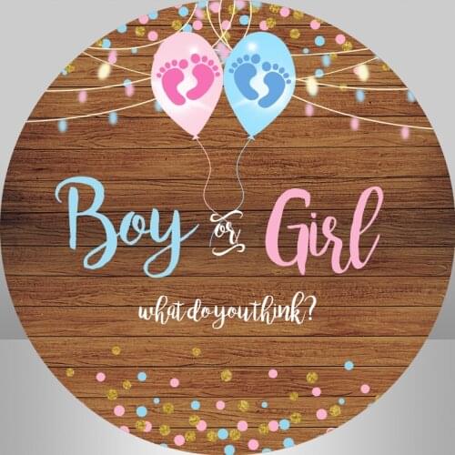 Gender Reveal Boy or Girl Round Circle Background Baby Shower Wood Backdrop Newborn Birthday Party Table Banner