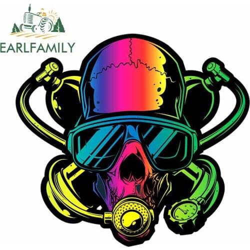 EARLFAMILY 13cm x 12.8cm for Scuba Diver Skull Rainbow Camper Car Stickers Anime Waterproof Sunscreen 3D Vinyl Material Decal