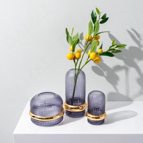 European Grass Vase Golden Stroke Relief Living Room Flower Arrangement Western Restaurant Creativity Dried Flowers Organizer