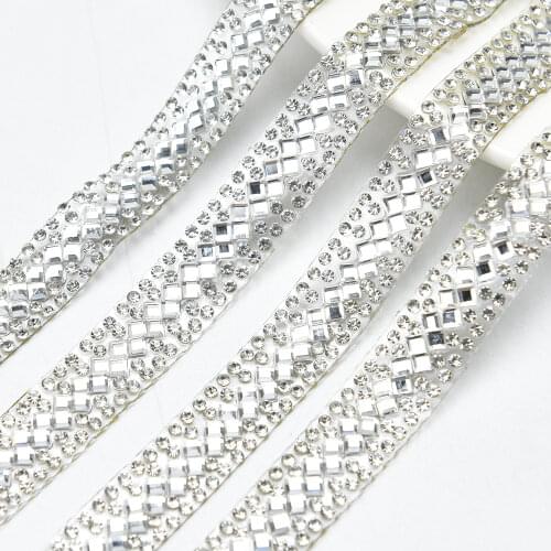 5Yards*1.2cm Hotfix Rhinestone Trim Clear Crystal Ribbon Strass Chain Tape Fabric Applique Banding For Wedding Dress Belt DIY