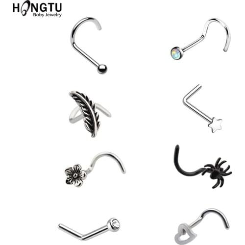 HONGTU 8Pcs Heart Star Flower Nose Ring for Women Surgical Steel Nose Piercing Stud Screw Bar Nose Studs Pin Body Jewelry 20G