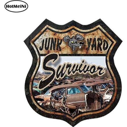HotMeiNi Car Styling Route 66 Junk Yard Survivor Decals Car Sticker Rat Hot Us Highway Waterproof Windows Accessories 13cmx13cm
