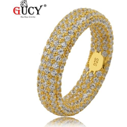 GUCY Hip Hop 925 Silver Ring Material All Iced Out Micro Pave Cubic Zircon Charm Jewelry For Woman Gift