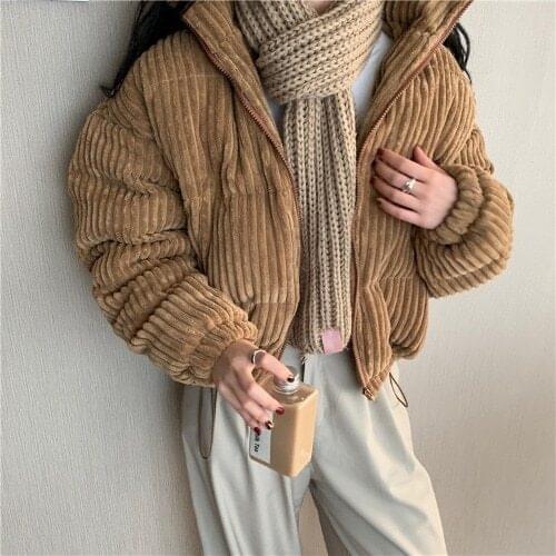 New Women Winter Corduroy Jacket Casual Solid Coat Down Short Thickening Warmth Overcoat Fashion Loose Zipper Jacket Streetwear