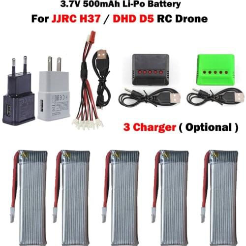 Lamsam High Qaulity 3.7V 500mAh Li-Polymer Battery with Charger For JJRC H37 DHD D5 RC Helicopter Drone Spare Parts