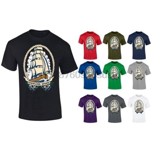 Mens Homeward Bound Tattoo Style Ship Roses T-shirt S-XXL