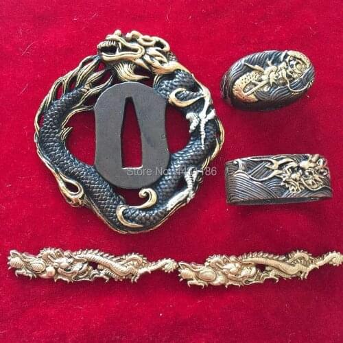 Japanese Katana Sword Copper Fittings Set Dragon Theme Samurai Sword DIY Accessories Kit For Katana /Wakizashi /Tanto