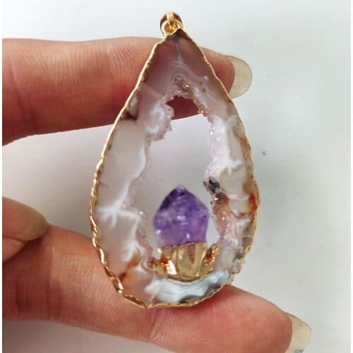 Natural Druzy agate geode crystal stones Necklace pendant cluster Cornucopia feng shui Decorative stone gemstones